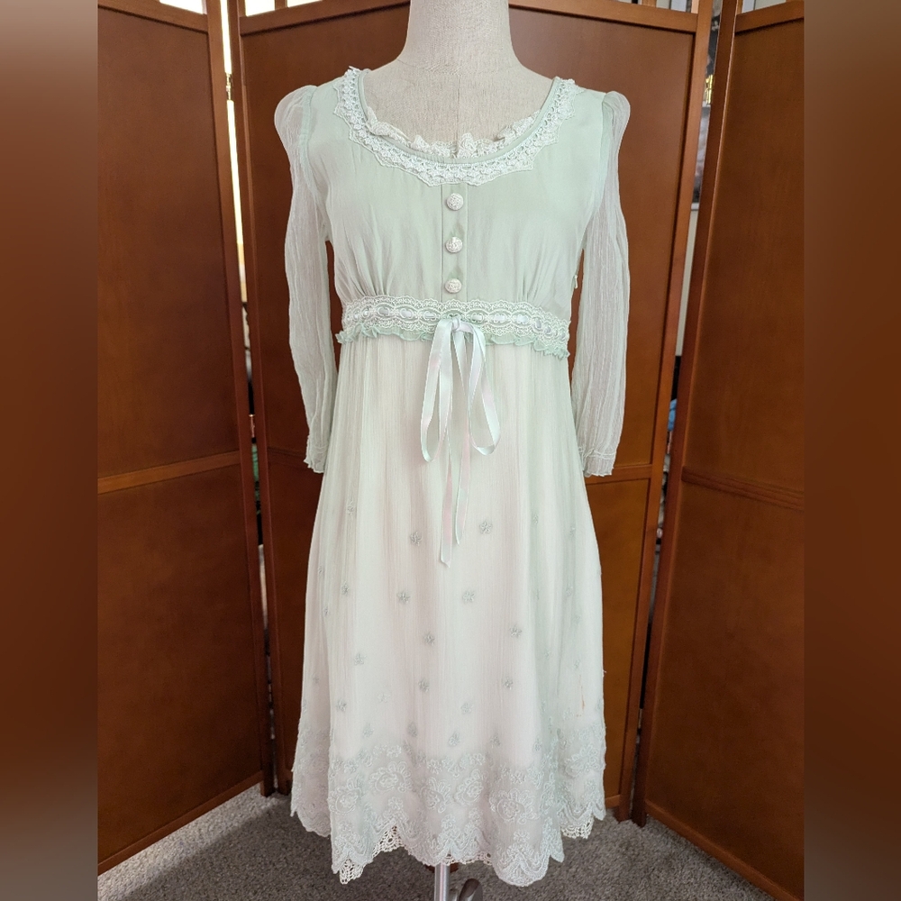 Designer Chiffon Dress Mint Green Cottagecore Whimsical Fairy Style Moiselle